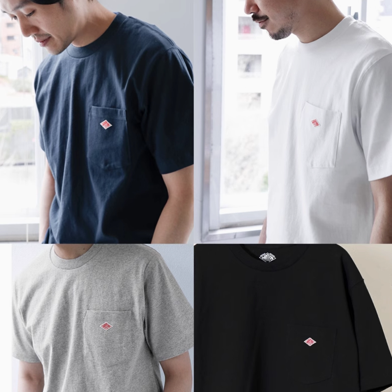 Round Neck Pocket T-Shirt, Heavyweight Pure Cotton, Multi-Color, Thick Short-Sleeve, Unisex Half-Sleeve, Summer Base Layer, Solid Color