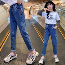 Girls jeans Spring and Autumn wear 2021 new autumn girls foreign style big childrens trousers autumn childrens trousers