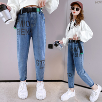 Girls pants Spring and Autumn wear 2021 new autumn clothes foreign style children jeans fashion autumn childrens trousers