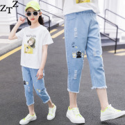 Lỗ Jeans Girl 2020 mùa hè mới không khí mỏng bảy điểm quần quần trẻ em trong quần triều những đứa trẻ lớn của.