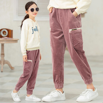 Girls pants in autumn and winter wearing foreign-language childrens one-piece velvet pants for winter children plus velvet corduroy pants