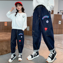 Girls pants Spring and Autumn wear 2021 new foreign style big childrens trousers loose fashion autumn childrens jeans