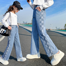 Girl Pants Spring Autumn Outside Wearing 2022 New Spring Dress Womens Straight Drum Jeans Spring Children Broadlegged Pants