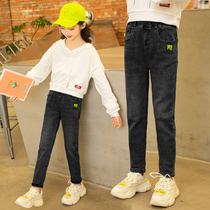 Girls pants Spring and Autumn wear 2021 new foreign style in the big children one velvet winter children plus velvet jeans