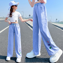 Girl Pants Summer Slim Fit New Summer CUHK Child Straight Barrel Broadlegged Pants Summer Dress Childrens Clothing Jeans Jeans