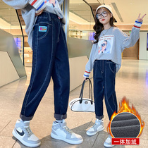 Girls plus velvet jeans Spring and Autumn wear autumn and winter foreign atmosphere in the big children Winter childrens clothing thickened one velvet pants