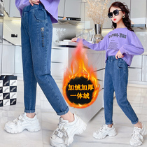 Girls pants Spring and Autumn outside wear 2021 new autumn winter foreign atmosphere children Winter children one plus velvet jeans