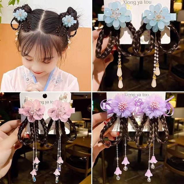 Hanfu headwear ເດັກນ້ອຍ antique wig braids ຜົມອຸປະກອນເສີມຜົມແບບຈີນ Princess costume tassel ດອກ hairpin hairpin