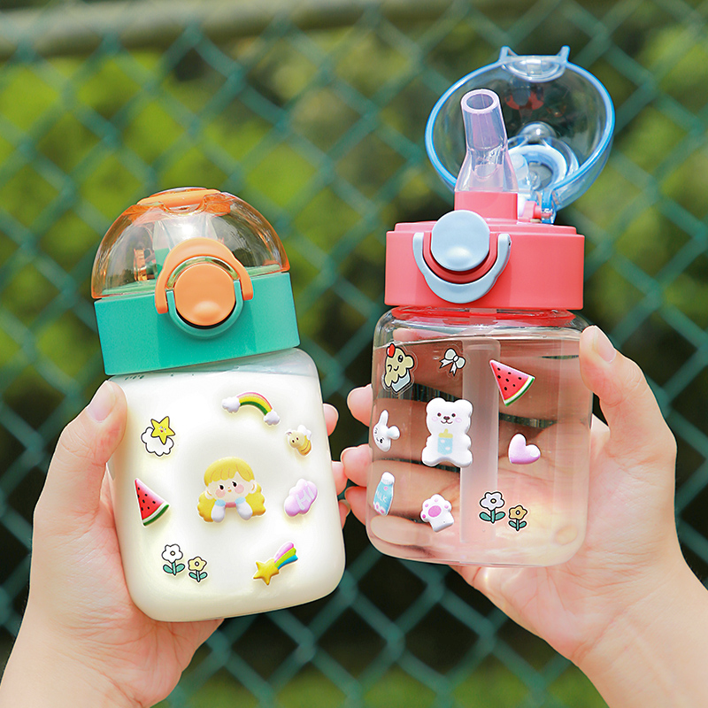 Glass-cup female portable cute drinking water cup with straw Child heat resistant day series Creative Summer Baby Milk Cup