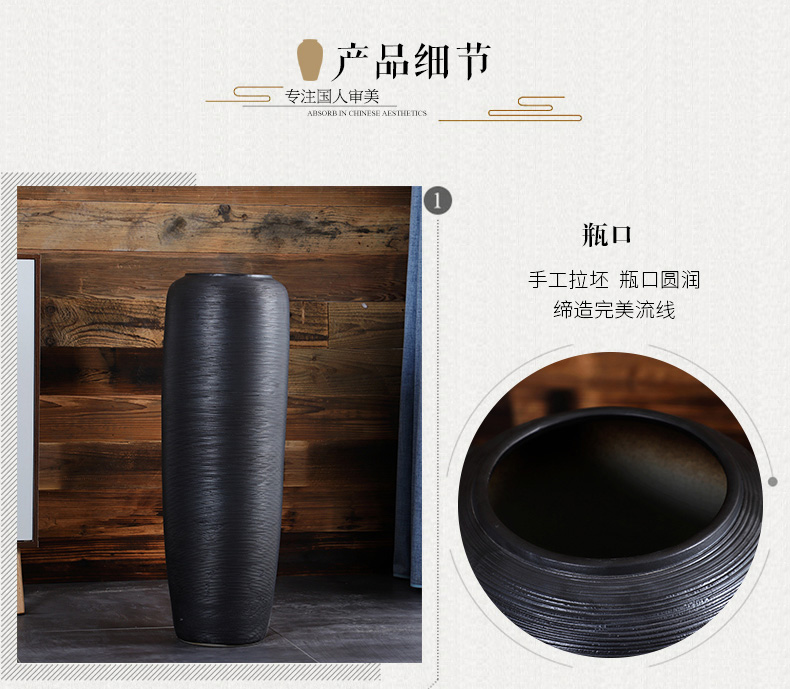 Jingdezhen ceramic floor large vases black furnishing articles TV ark, porch decoration dry flower porcelain vase