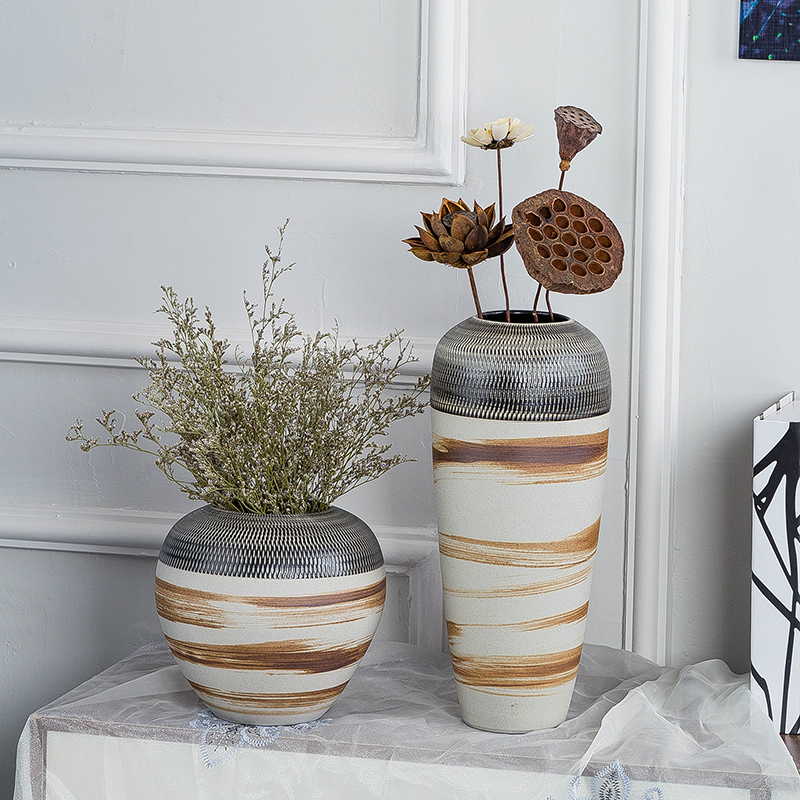 I and contracted vintage checking ceramic vases, dry flower adornment home sitting room desk furnishing articles European floral outraged