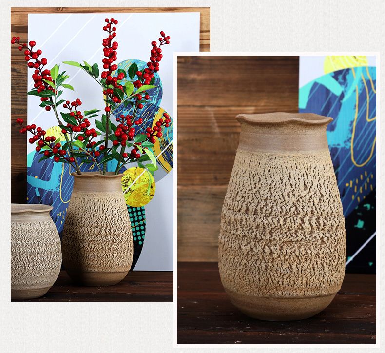 Ceramic POTS dry flower vase planting soil sitting room adornment wood, Ceramic flower implement zen coarse pottery flower arrangement to restore ancient ways furnishing articles