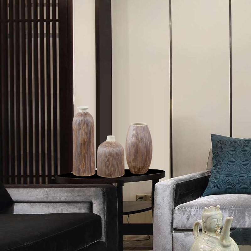 Ceramic vase three - piece restoring ancient ways of I and contracted household wine decorative flower implement creative furnishing articles dry flower vase
