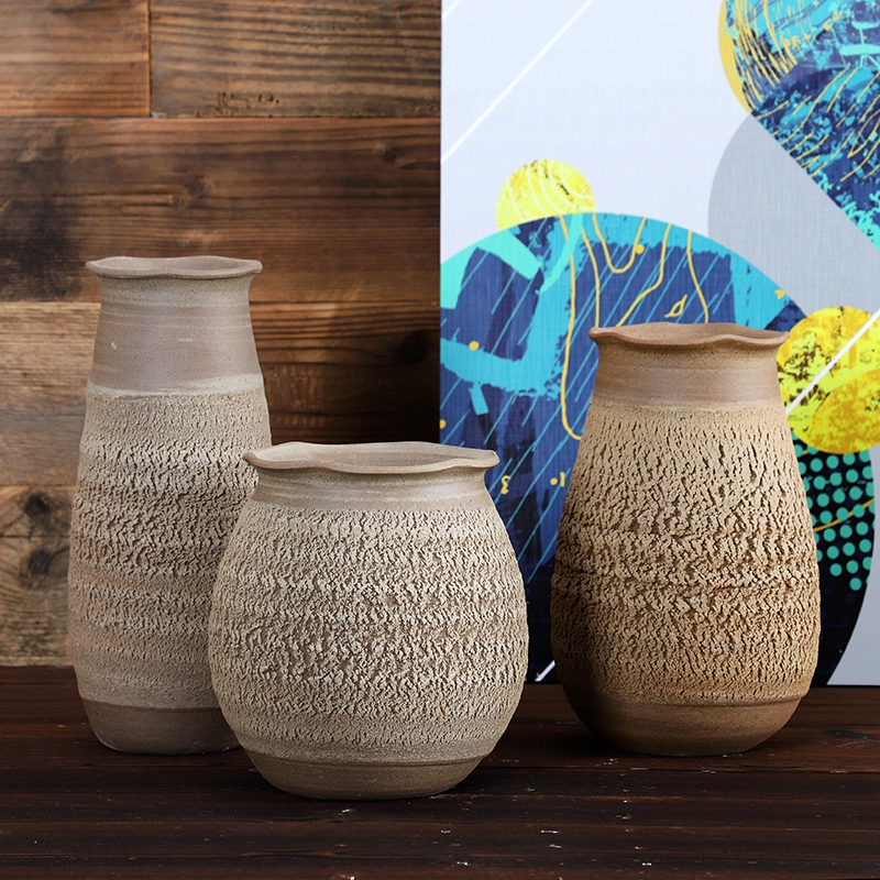 Ceramic POTS dry flower vase planting soil sitting room adornment wood, Ceramic flower implement zen coarse pottery flower arrangement to restore ancient ways furnishing articles