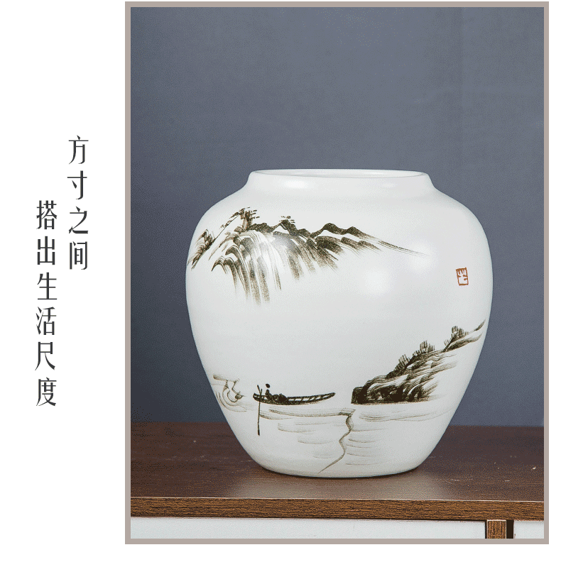 Jingdezhen hand - made ink painting in furnishing articles dried flower vase modern Chinese style household, sitting room porch decoration ceramics