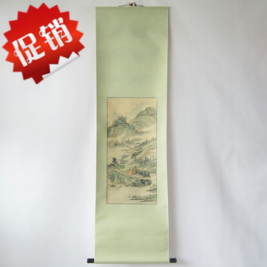 Yu Shan Painting Pie 70s SILK BOOK NO Vertical Shaft Country Painting Landscape Painting Hanging Shaft Hand-painted manuscript Tea Room Book Room Character Painting
