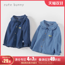 Baby autumn girls shirt baby Foreign style cotton denim doll shirt kid Joker coat 1-3-5 years old