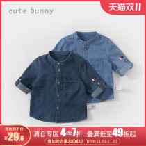 Boys autumn shirt baby handsome long-sleeved shirt top baby cotton clothes outside children denim shirt tide