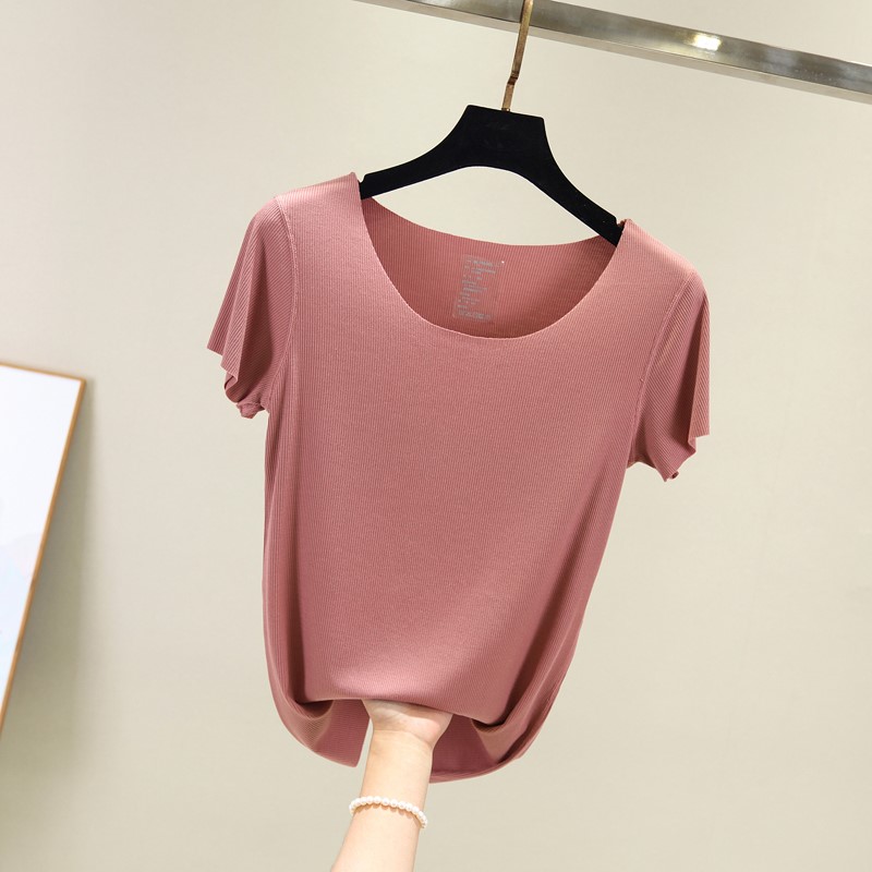 Mỏng ra mặc ingenal xia không bị kèm ngay ngắn tay T-shirt mã lớn thiết lập một trăm vòng cổ mặt nạ cơ thể bông áo sửa chữa đáy