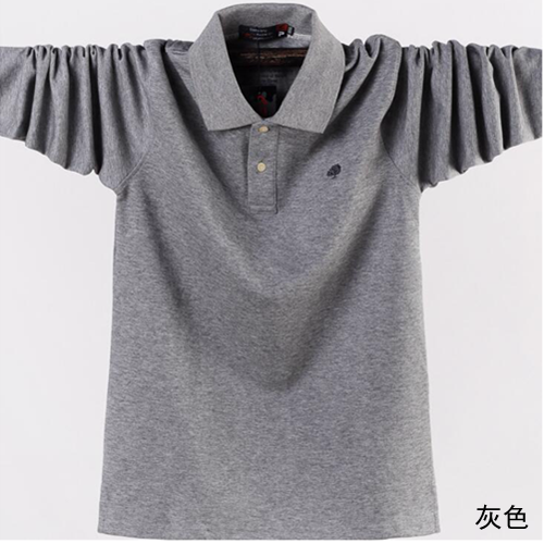 Mùa xuân và mùa thu ngoài lớn đang đùi cổ áo dài sleevecotton tăng chất béo dẫn chàng béo hàng đầu t áo polo chất béo triều áo thun nam