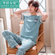 Mens đồ ngủ mùa hè ngắn tay quần cotton mỏng bên ngoài mặc mùa xuân tuổi trẻ và mùa thu nửa tay áo bộ bông nhà quần áo.