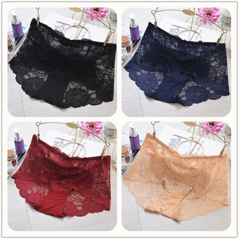 . Ink womens xanh quần lót ren mỏng quần short sinh viên cô gái lớn phụ nữ màu đỏ lụa lụa sexy hoa sân lớn hình tam giác.