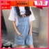 2020 mùa hè mới của Hàn Quốc phiên bản của túi lớn lỏng quần short dây đeo denim Schoolgirl eo cao jumpsuit rộng chân triều 