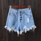 quần short denim lớn quần nóng chân quần jean lỗ denim quần short nữ tăng chất béo mùa hè devened chất béo mm rìa tóc