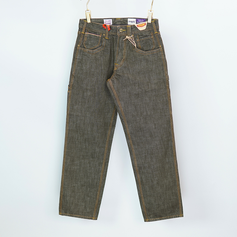 5505 Persimmon-Dyed 13-Ounce Selvedge Denim Work Jeans Men's American Retro Raw Denim Long Pants Olive Green