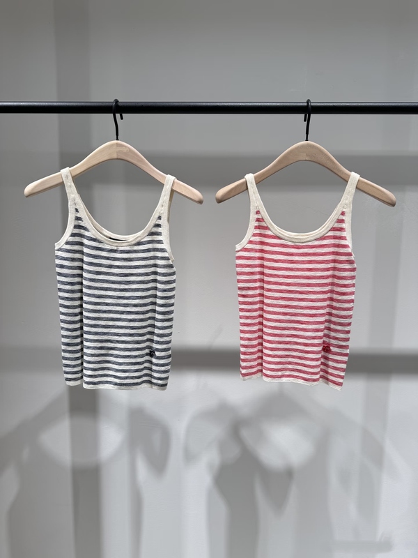2026 Summer New Product Rayon Cotton Vintage Bamboo Texture Lightweight Knit Vest Striped Camisole Mbf2Vet015