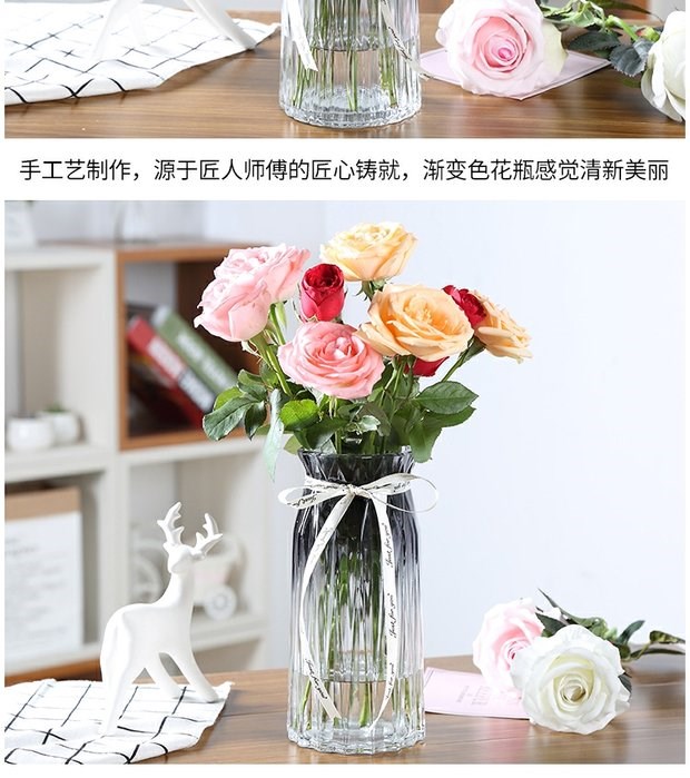 Bình thủy tinh tối giản Châu Âu gradient màu thủy canh cây bình hoa khô lily hoa hồng phòng khách cắm hoa - Vase / Bồn hoa & Kệ chậu hoa treo