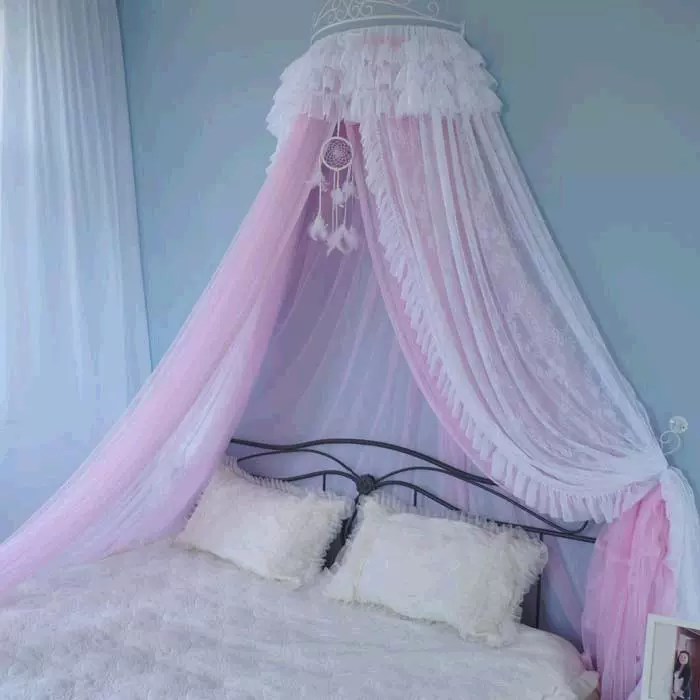 Rèm cửa đầu giường công chúa phong cách châu Âu rèm giường sợi cô gái trái tim in rèm trang trí phòng trẻ em gái. - Bed Skirts & Valances