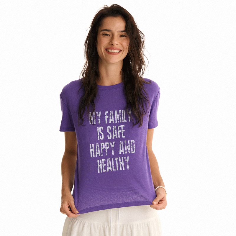 Septhouse Linen Cotton Vintage Distressed Letter Print Round Neck Short Sleeve T-Shirt, Fitted and Comfortable Top, Purple