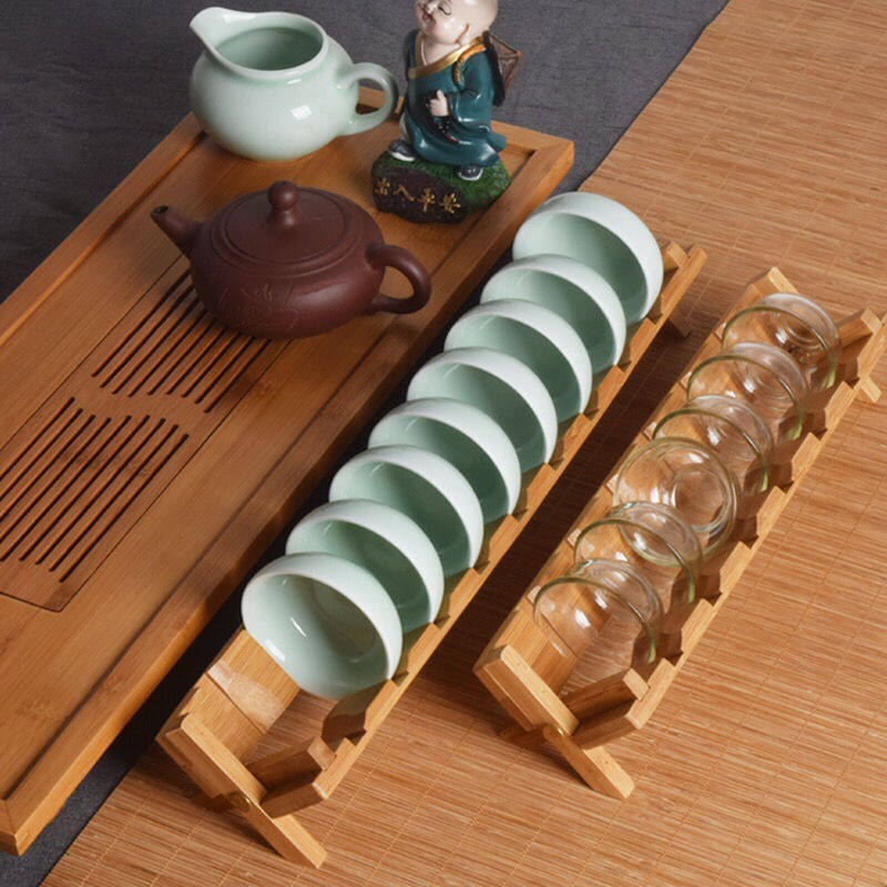 Creative Portable Bamboo Cool Cup Shelf Folding Home Water Cup Shelf To Drain Water Rack Utiliti Tea Dao Dust Resistant Solid Wood