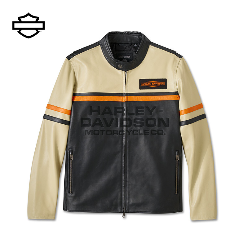 Harley-Davidson Men's Cycling Jacket Autumn and Winter Warm Leather Jacket Color-Blocked Casual Leather Clothing Cycling Gear