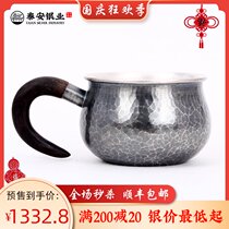 Taian silver industry sterling silver 999 tea cup handmade hammer made old large capacity Office Cup mug simple silver water Cup