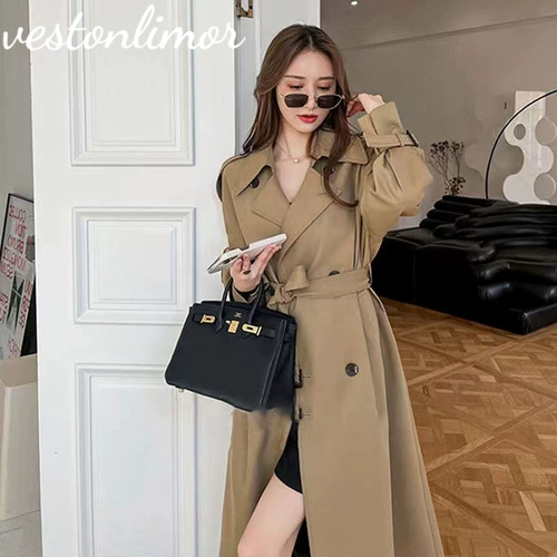 Осенний плащ, длинное пальто, коллекция 2023, в британском стиле, средней длины, яркий броский стиль