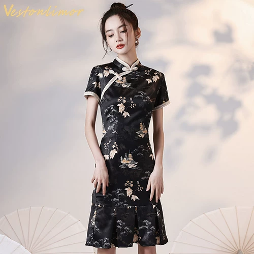 Летнее ципао, ретро модное платье, 2025 года, крой «рыбий хвост»