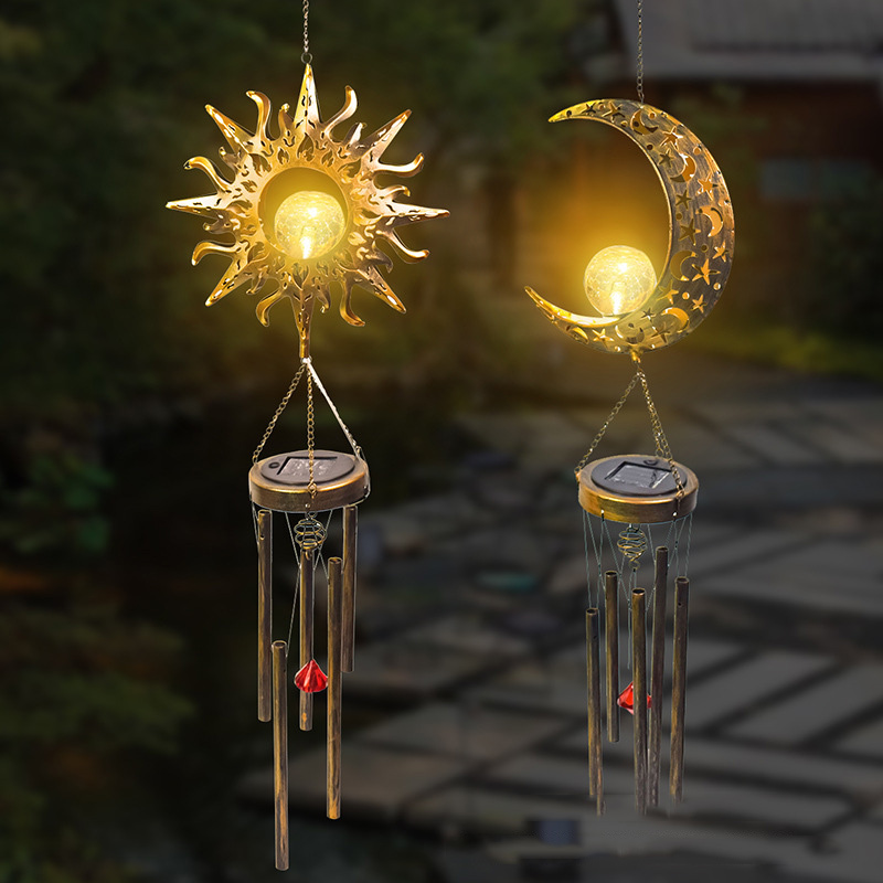Solar Outdoor Courtyard Lamp Garden Balcony Decoration Waterproof Moon Retro Wind Bells Hanging Lamp Landscape Chandeliers Pendant
