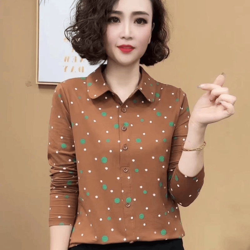Fashionable Mother's Clothing Polka Dot Shirt for Women 2026 Spring New Printed Long-Sleeve Shirt Versatile Turn-Down Collar Slimming Top Fashionable Mother's Clothing Polka Dot Shirt for Women 2026 Spring New Printed Long-Sleeve Shirt Versatile Turn-Down Collar Slimming Top