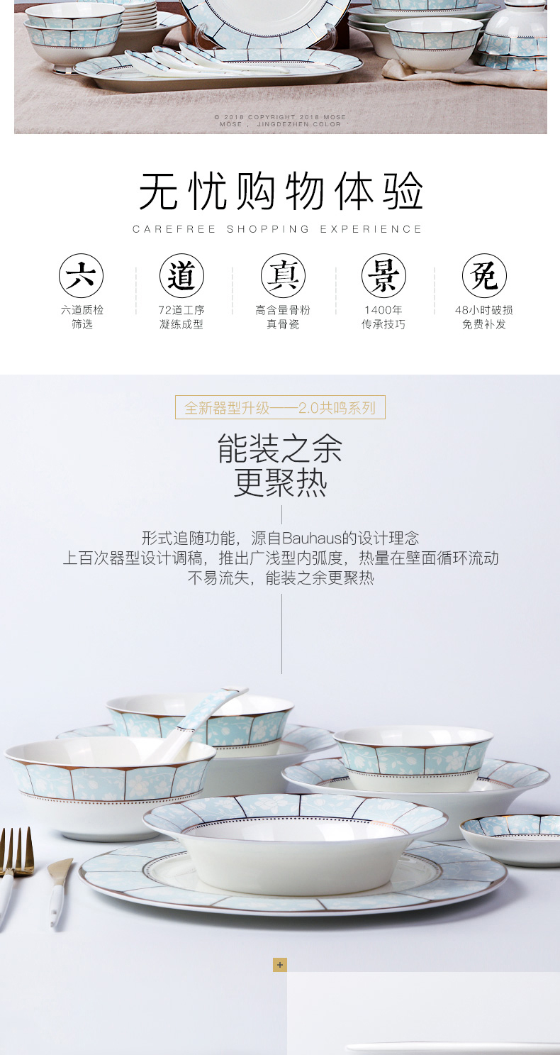 Jingdezhen ceramic tableware suit creative Korean ipads bowls disc suit household use plate composite thin film