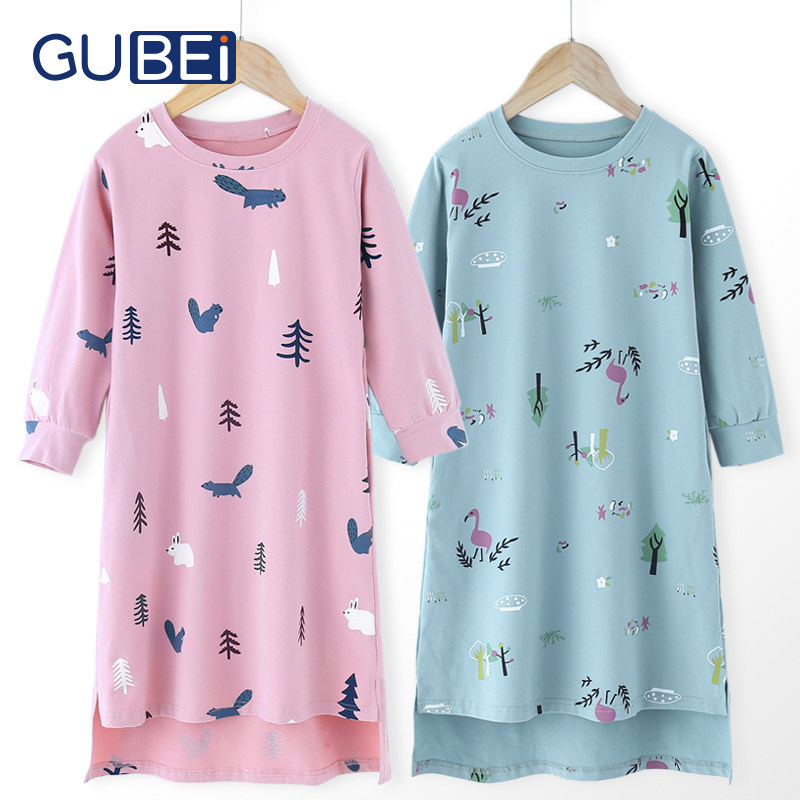 Children's sleeping dress girl in spring and autumn pure cotton long children loose sleeve home paternity girl's pajamas