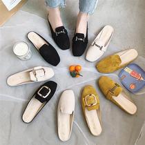 Slippers women wear net red flat womens shoes outside the summer 2021 new baotou half slippers simple and versatile single shoes