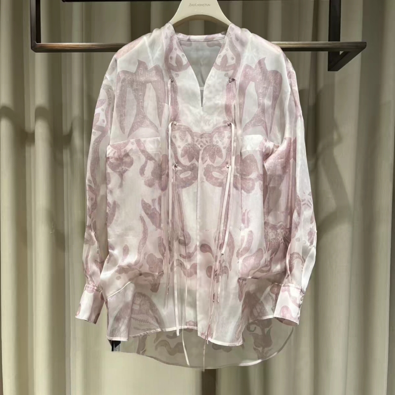 Original Fabric, Same Style as the Store, Zcyauy2026 Summer New Model, Mulberry Silk Printed Loose-Fitting Chinese-Style Placket Shirt