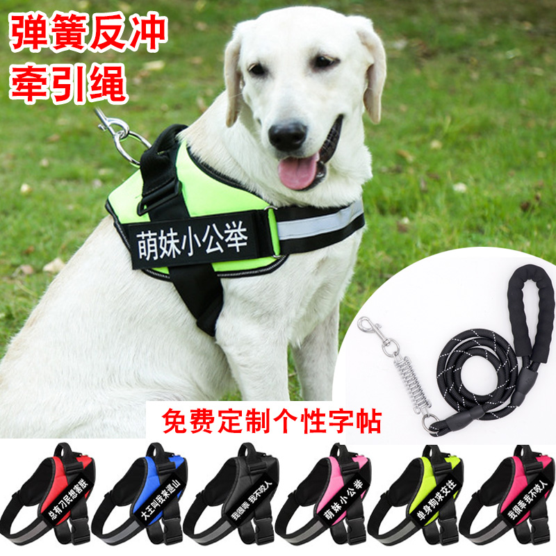 Pet Dogs Traction Rope Chain Sub-Cuddling Bag Large Dog Gold Wool Collar Vest Type Dog Rope Dog Chain Dog Supplies Iron Necklace