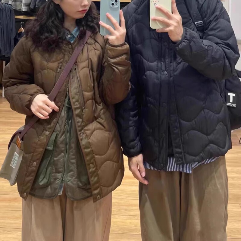 Fitting Room X Baishan Style Couple's Japanese Retro Autumn and Winter Solid Color Round Neck Lightweight Warm down Jacket