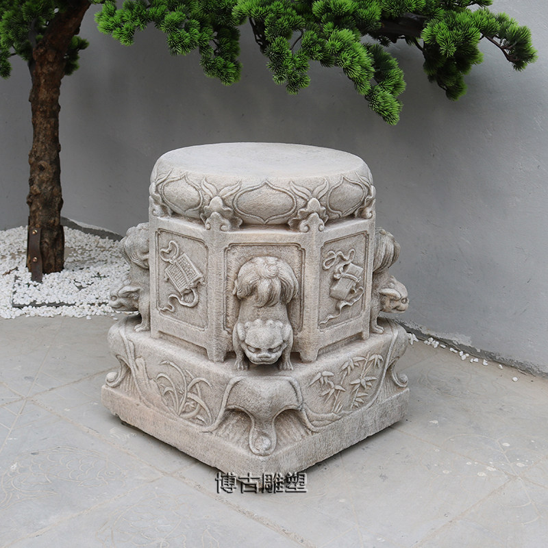 Stone carving antique flower shelf white marble made old courtyard stone ornaments flower tray column pier base bonsai flower table