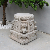 Stone carving antique flower rack White marble bluestone old courtyard stone decoration flower stand column pier base bonsai flower table