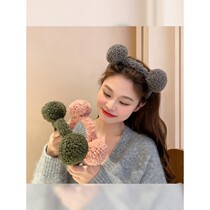 Autumn Winter Cute plush wash face Hair Stirrup Netting Red 2021 New Bunch Hair with lamb hair headband Hair Bale Hairpin