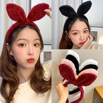 Plush Rabbit Ears Cute Hair Stirrup Female Head Stirrup Netting Red 2021 New Non-slip Press Hair Wash Face Hair Bale Hair Band Hair